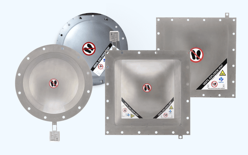 Flameless explosion venting system installed on an indoor enclosed conveyor handling combustible dust